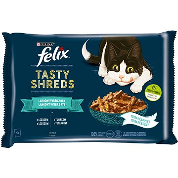Felix Tasty Shreds s lososem a tuňákem ve šťávě 4 x 80 g (7613038644073)