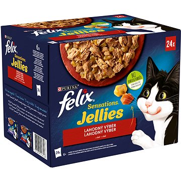 Felix Sensations Jellies hovězí s rajčaty, kuře s mrkví, kachna, jehněčí v lahodném želé 24 x 85 g (7613039916148)