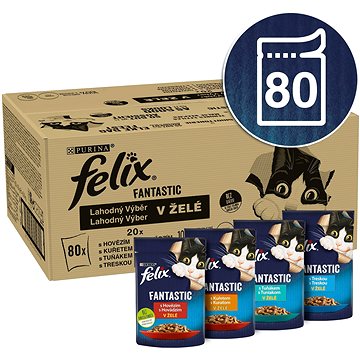 Felix Fantastic s hovězím, kuřetem, tuňákem a treskou v želé 80 x 85 g (8445290408839)