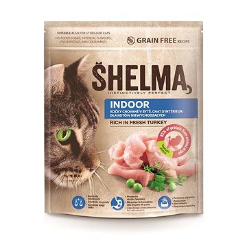 Shelma Indoor bezobilné granule s čerstvým krůtím pro dospělé kočky 750 g (8595606407053)