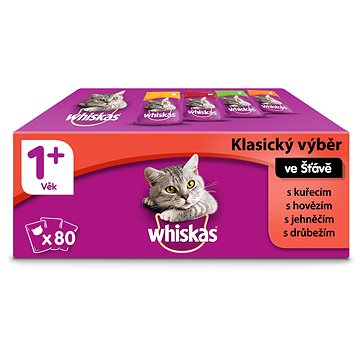 Whiskas kapsičky klasický výběr ve šťávě pro dospělé kočky 80 × 100g (5900951279096)