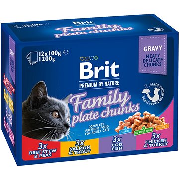 Brit Premium Cat Pouches Family Plate 12 × 100 g (8595602506255)