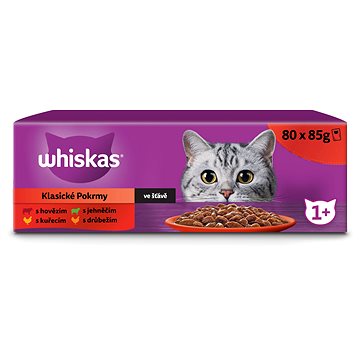Whiskas kapsičky klasický výběr ve šťávě pro dospělé kočky 80 × 85 g (5900951302282)
