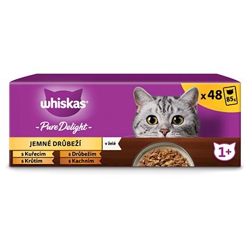 Whiskas Pure Delight kapsičky drůbeží výběr v želé pro dospělé kočky 48 × 85 g (5900951303661)