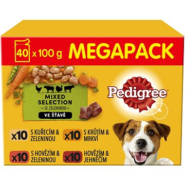 Pedigree kapsičky masový výběr se zeleninou ve šťávě pro dospělé psy 40 x 100g (4770608259174)
