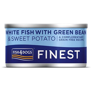 FISH4DOGS Konzerva pro psy Finest s bílou rybou, sladkými bramborami a zelenými fazolkami 85 g (5056008815516)