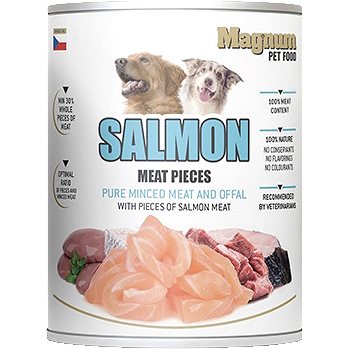 Magnum konzerva pro psy s mletým hovězím a kousky lososa 800 g (8595675204560)