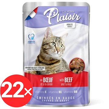 Plaisir Cat kapsička hovězí + krocan 22 × 100 g (8595657300143)