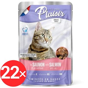 Plaisir Cat kapsička losos + treska 22 × 100 g (8595657301027)