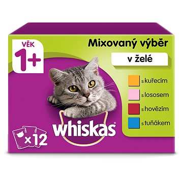 Whiskas kapsička mixovaný výběr v želé pro dospělé kočky 12 × 100 g (9003579006634)