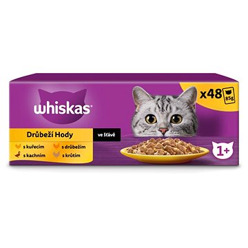 Whiskas kapsička drůbeží výběr ve šťávě pro dospělé kočky 12 × 100 g (5900951125652)