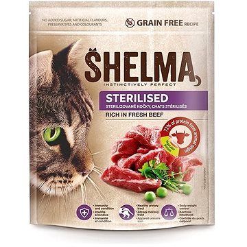 Shelma Sterile bezobilné granule s čerstvým hovězím pro dospělé kočky 750 g (8595606405295)
