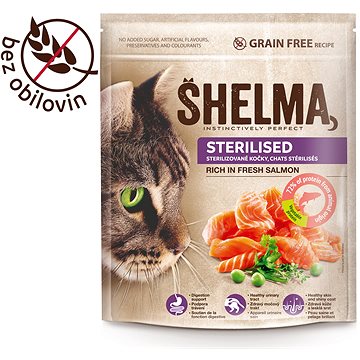 Shelma Sterile bezobilné granule s čerstvým lososem pro dospělé kočky 750 g (8595606405288)