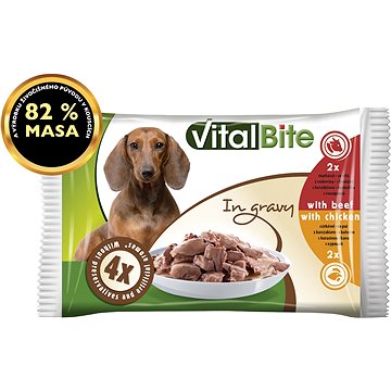 Vitalbite dušené filetky kuřecí a hovězí v omáčce 4 × 85 g (5999546176032)