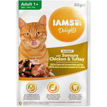 IAMS Delights pro dospělé kočky - s kuřecím a krůtím v omáčce 85 g (8710255100098)