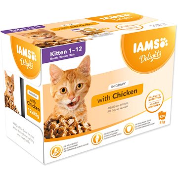 IAMS Delights pro koťata s kuřecím v omáčce multipack 12 × 85 g (8710255100463)