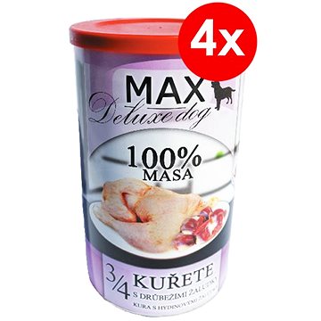 MAX deluxe 3/4 kuřete s drůbežími žaludky 1200 g, 4 ks (8594025084425)