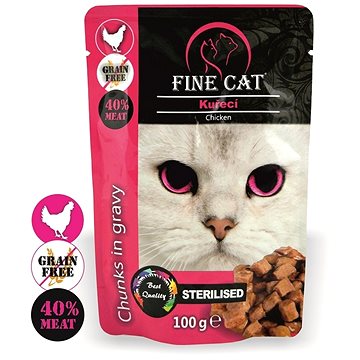 Fine Cat kapsička grain - free sterilised kuřecí v omáčce 22 × 100 g (8595657302918)