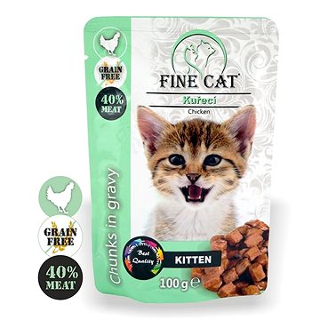 Fine Cat kapsička grain - free kitten kuřecí v omáčce 22 × 100 g (8595657302925)