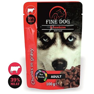 Fine Dog kapsička adult hovězí v omáčce 22 × 100 g (8595657302932)