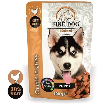 Fine Dog kapsička puppy kuřecí v omáčce 22 × 100 g (8595657302956)