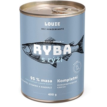 Louie Kompletní krmivo - ryba s kuřecím (95 %) s rýží (5 %) 400 g (8595174345528)
