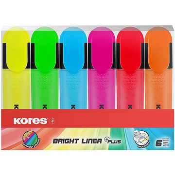 KORES BRIGHT LINER PLUS sada 6 barev (žlutá, zelená, růžová, oranžová, modrá, červená) (36160)