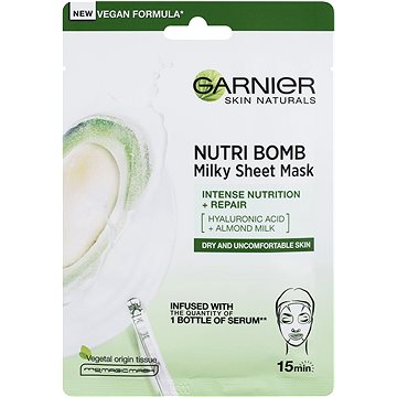 GARNIER Skin Naturals textilní maska pro výživu a nápravu suché pleti Nutri Bomb s mandlovým mlékem, (3600542319553)