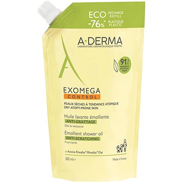 A-DERMA Exomega Control Zvláčňující sprchový olej - Recyklovatelná ECO náhradní náplň 500 ml (3282770388701)