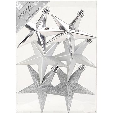 LAALU Sada 6 ks ozdob hvězdičky stříbrné mix 9 cm (LAU-1407)