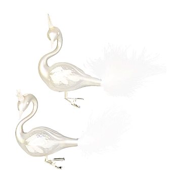 LAALU Sada 2 ks dekorací: Labutě s peřím na klipu bílé 12 cm (LAU-2883)