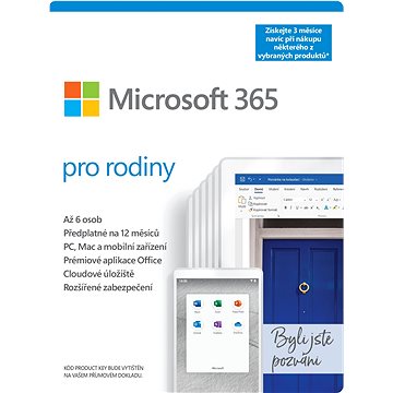 Microsoft 365 Family (15 měsíců, 6 uživatelů) + Kaspersky Internet Security (12 měsíců, 1 uživatel)