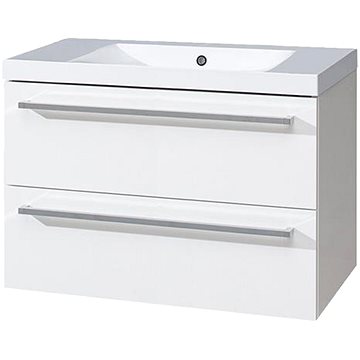 Bino koupelnová skříňka s umyvadlem z litého mramoru 80 cm, bílá/bílá, 2 zásuvky (CN661M)