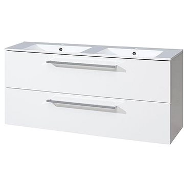 Bino koupelnová skříňka s keramickým dvoumyvadlem 120 cm, bílá/bílá, 2 zásuvky (CN663)
