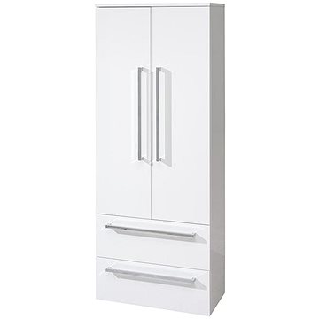 Bino koupelnová skříňka, vysoká 163 cm, závěsná, bez nožiček, bílá/bílá (CN669)
