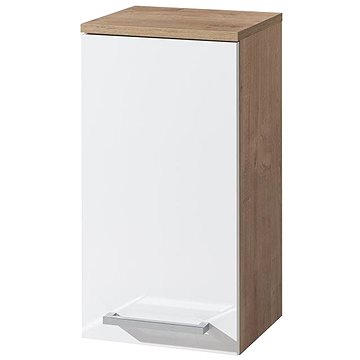 Bino koupelnová skříňka závěsná, horní, levá, bílá/dub (CN675)