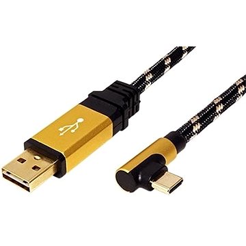 Roline GOLD USB 2.0 kabel, oboustranný USB A(M) - USB C(M) lomený (90°), 0,8m (11.02.9060)