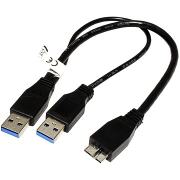 OEM USB SuperSpeed 5Gbps Y kabel 2x USB 3.0 A(M) - microUSB 3.0 B(M), 0,3m, černý (95746)