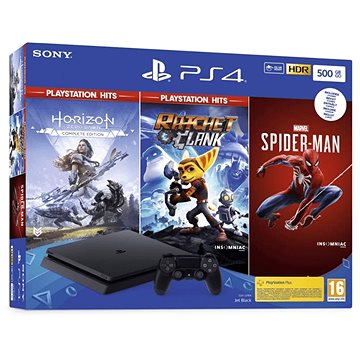 PlayStation 4 Slim 500GB + 3 hry (Spiderman, Horizon Zero Dawn, Ratchet and Clank) (PS719391708)