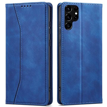 Magnet Fancy knížkové kožené pouzdro na Samsung Galaxy S22 Ultra , modré (HUR249994)