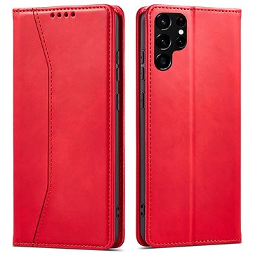 Magnet Fancy knížkové kožené pouzdro na Samsung Galaxy S22 Ultra, červené (HUR250013)