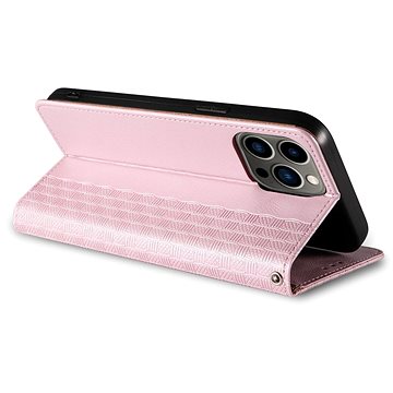 Magnet Strap knížkové kožené pouzdro na iPhone 12 Pro, růžové (HUR250129)