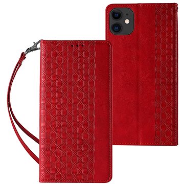 Magnet Strap knížkové kožené pouzdro na iPhone 12, červené (HUR250099)