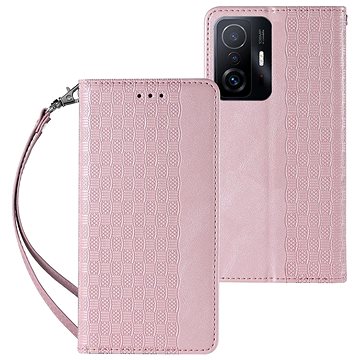 Magnet Strap knížkové kožené pouzdro na Samsung Galaxy A12 5G, růžové (HUR250365)
