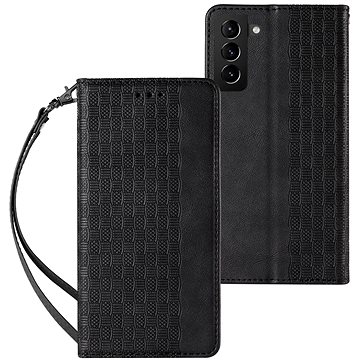 Magnet Strap knížkové kožené pouzdro na Samsung Galaxy S22 Plus, černé (HUR250624)