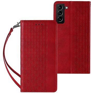 Magnet Strap knížkové kožené pouzdro na Samsung Galaxy S22 Plus, červené (HUR250655)
