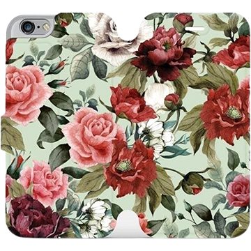 Flipové pouzdro na mobil Apple iPhone 6 / iPhone 6s - MD06P Růže a květy na světle zeleném pozadí (5903226186150)