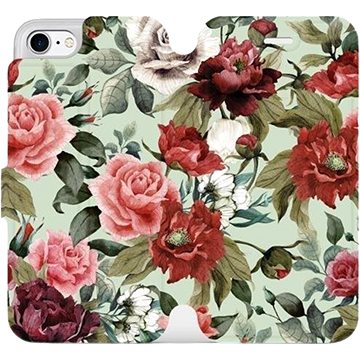 Flipové pouzdro na mobil Apple iPhone 8 - MD06P Růže a květy na světle zeleném pozadí (5903226186198)