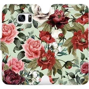 Flipové pouzdro na mobil Samsung Galaxy S7 - MD06P Růže a květy na světle zeleném pozadí (5903226187904)