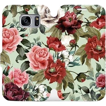 Flipové pouzdro na mobil Samsung Galaxy S7 Edge - MD06P Růže a květy na světle zeleném pozadí (5903226187911)